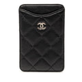 Chanel CC Logo Quilted Set Era Pass Case Black Lambskin Shoulder Bag