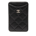 Chanel CC Logo Quilted Set Era Pass Case Black Lambskin Shoulder Bag