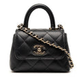 Chanel Quilted Coco Handle Micro Chain Shoulder Bag 2-Way Black Caviar Leather