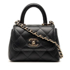 Chanel Quilted Coco Handle Micro Chain Shoulder Bag 2-Way Black Caviar Leather