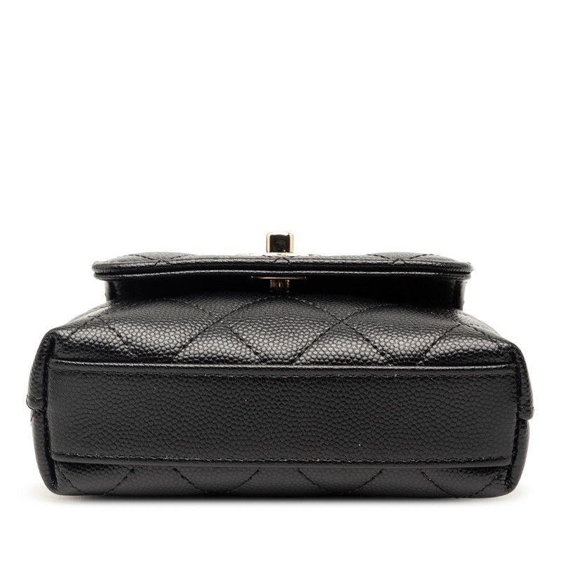 Chanel Quilted Coco Handle Micro Chain Shoulder Bag 2-Way Black Caviar Leather — view 3