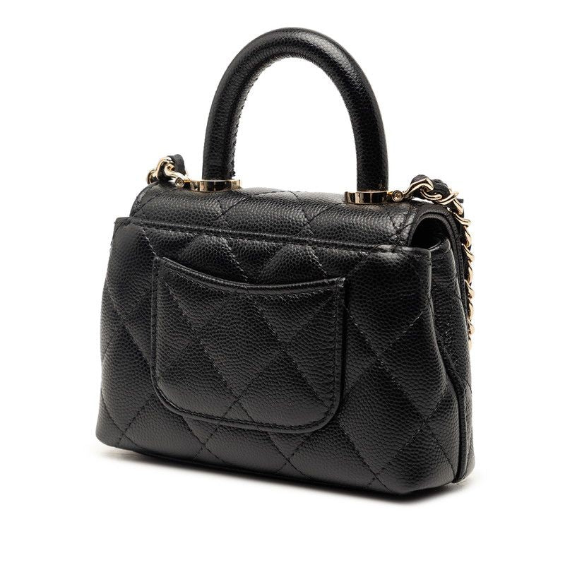 Chanel Quilted Coco Handle Micro Chain Shoulder Bag 2-Way Black Caviar Leather — view 2