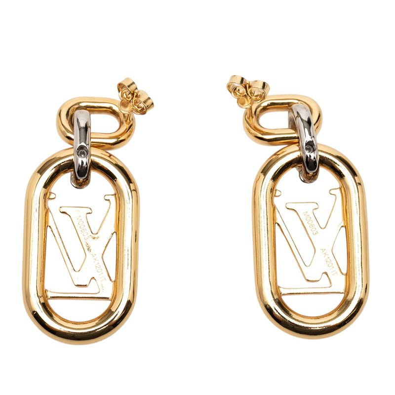 Louis Vuitton Everyday Chain LV Stud Swing Earrings Gold Silver Plated Metal — view 2