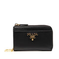 Prada Coin Case Compact Wallet Black Saffiano Leather