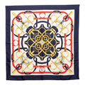 Hermes Carre 90 Eperon D'or Yellow Gold Spurs Scarf Navy Multicolor Silk