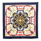 Hermes Carre 90 Eperon D'or Yellow Gold Spurs Scarf Navy Multicolor Silk