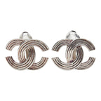 Chanel CC Logo Earrings Silver Metal — view 2