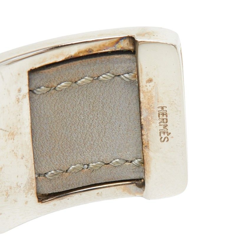 Hermes Bangle Silver Gray Metal Leather Bracelet — view 5