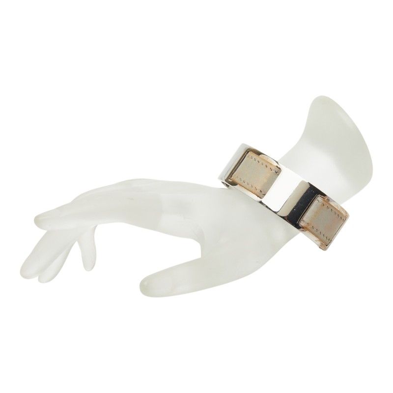 Hermes Bangle Silver Gray Metal Leather Bracelet — view 7