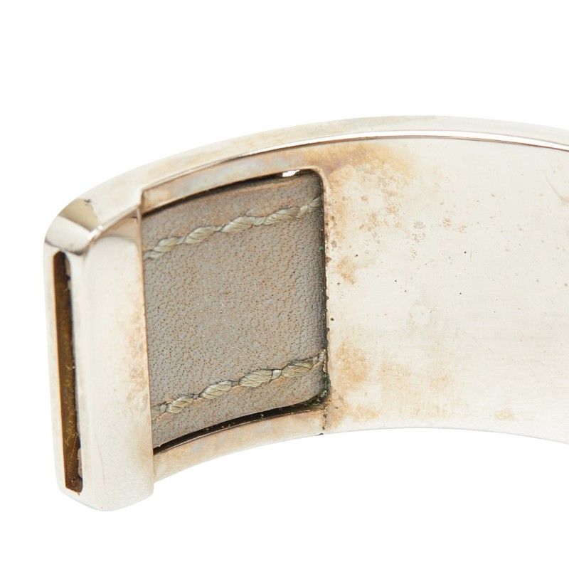 Hermes Bangle Silver Gray Metal Leather Bracelet — view 4