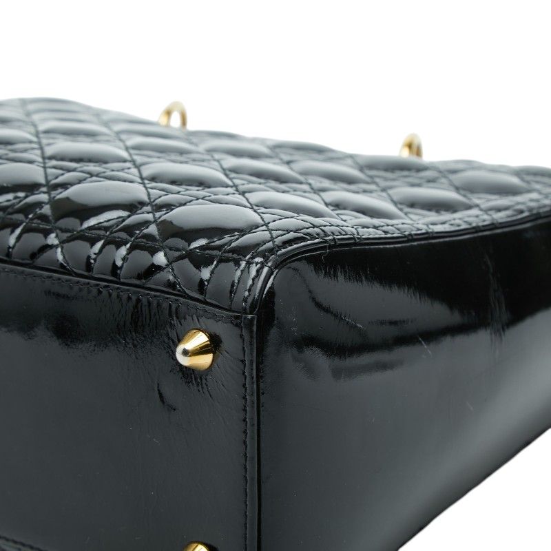 Dior Lady Dior Cannage 2-Way Shoulder Bag Black Patent Leather — view 6