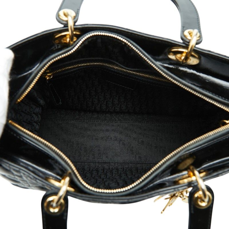 Dior Lady Dior Cannage 2-Way Shoulder Bag Black Patent Leather — view 8