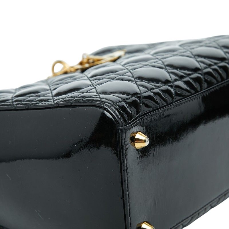 Dior Lady Dior Cannage 2-Way Shoulder Bag Black Patent Leather — view 5