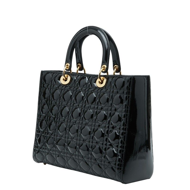 Dior Lady Dior Cannage 2-Way Shoulder Bag Black Patent Leather — view 2