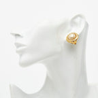 Chanel Round Earrings Gold Faux Pearl Plated — view 5