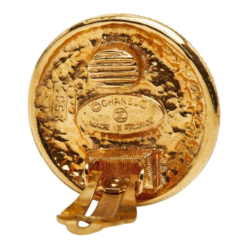 Chanel Round Earrings Gold Faux Pearl Plated — view 4