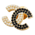 Chanel CC Logo Pin Brooch Gold Plated Faux Pearl Rhinestone