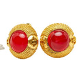 Chanel CC Logo Gripoix Earrings Gold Red Plated