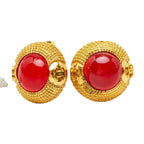 Chanel CC Logo Gripoix Earrings Gold Red Plated