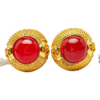 Chanel CC Logo Gripoix Earrings Gold Red Plated — view 2