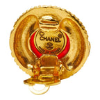Chanel CC Logo Gripoix Earrings Gold Red Plated — view 4