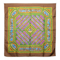 Hermes Carre 90 Qalamdan Scarf Brown Multicolor Silk