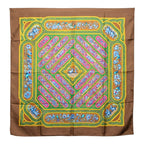 Hermes Carre 90 Qalamdan Scarf Brown Multicolor Silk
