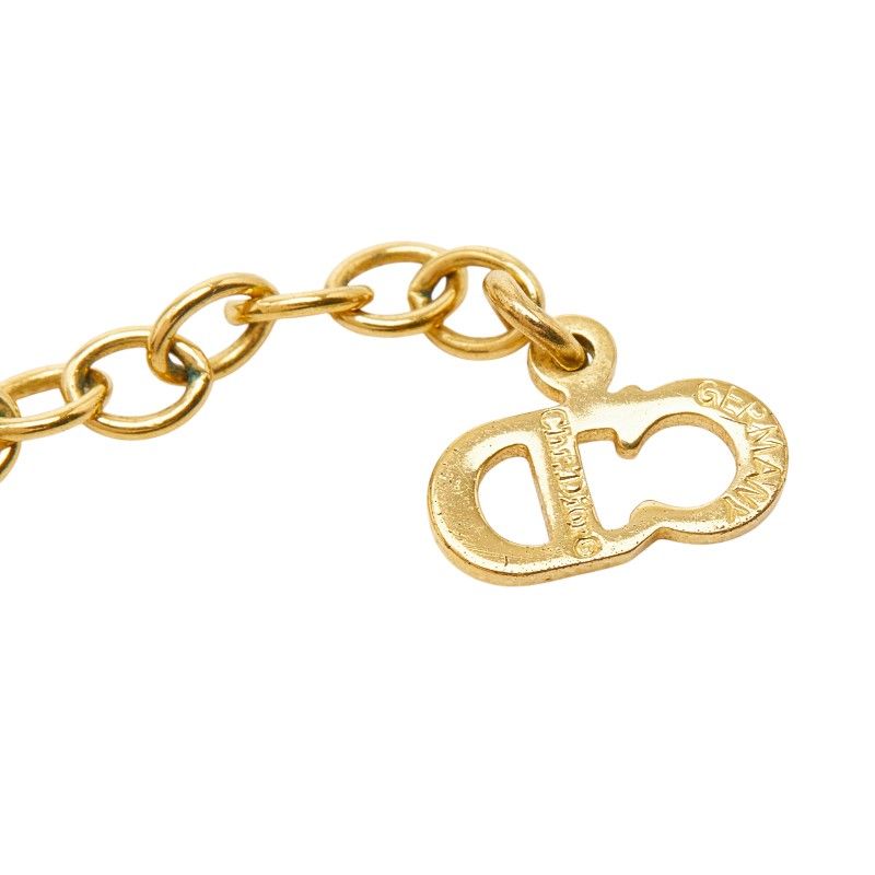 Dior CD Logo Vintage Pendant Chain Necklace Gold Plated Rhinestone — view 6