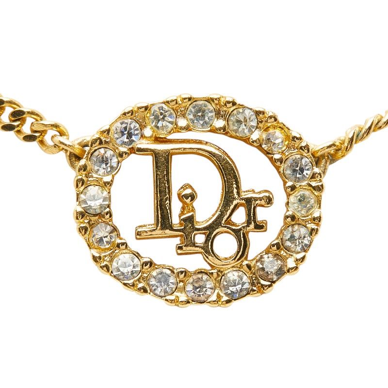 Dior CD Logo Vintage Pendant Chain Necklace Gold Plated Rhinestone — view 2