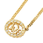 Dior CD Logo Vintage Pendant Chain Necklace Gold Plated Rhinestone
