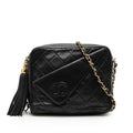 Chanel CC Logo Quilted Tassel Chain Shoulder Bag Black Lambskin