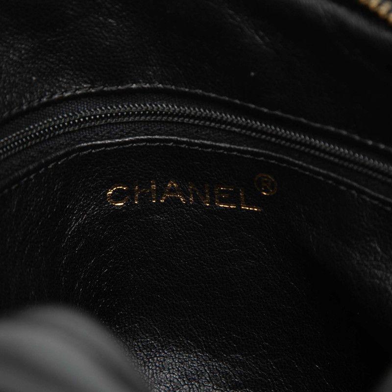 Chanel CC Logo Quilted Tassel Chain Shoulder Bag Black Lambskin — view 5