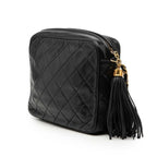 Chanel CC Logo Quilted Tassel Chain Shoulder Bag Black Lambskin — view 2