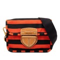 Prada Canapa Border Shoulder Bag Orange Black Canvas Leather