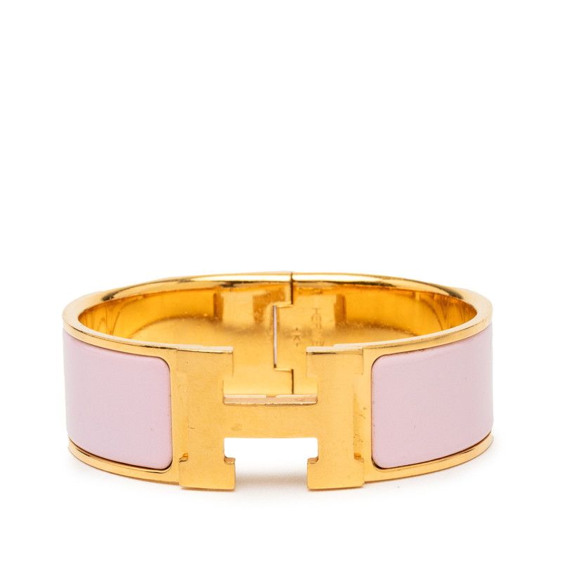 Hermes Clic Clac GM Bangle Gold Pink Enamel Plated Bracelet