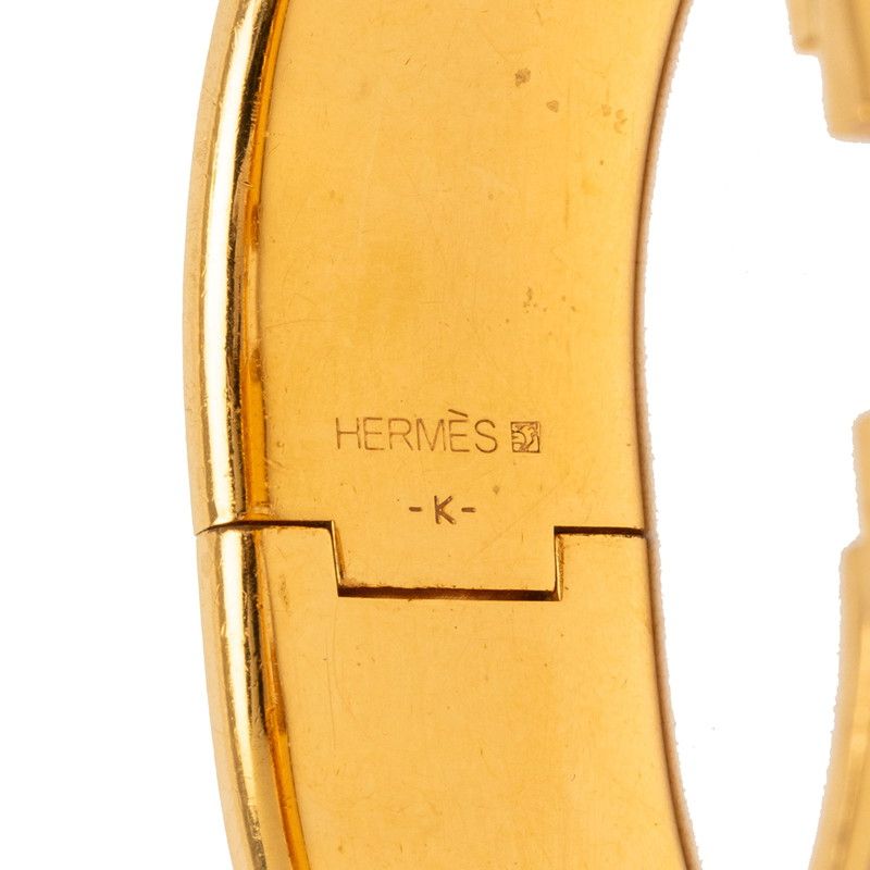 Hermes Clic Clac GM Bangle Gold Pink Enamel Plated Bracelet — view 5