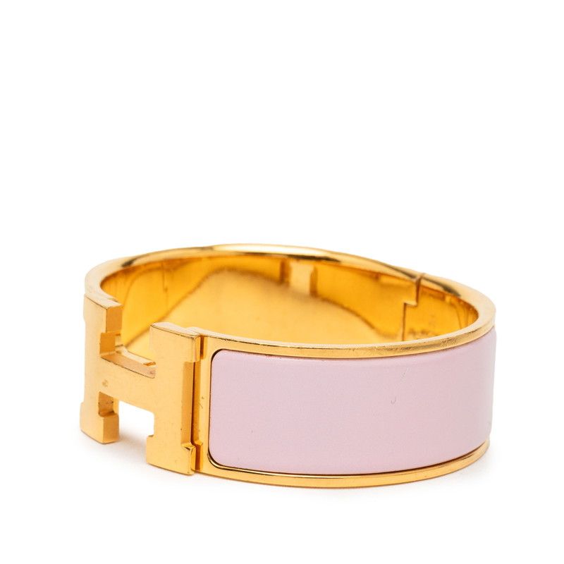 Hermes Clic Clac GM Bangle Gold Pink Enamel Plated Bracelet — view 2