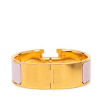 Hermes Clic Clac GM Bangle Gold Pink Enamel Plated Bracelet — view 3