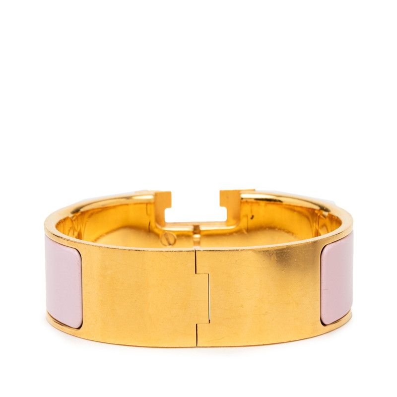 Hermes Clic Clac GM Bangle Gold Pink Enamel Plated Bracelet — view 3