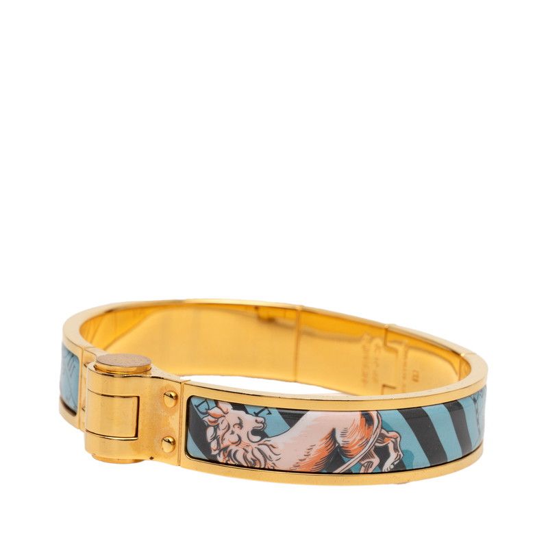 Hermes Chanier PM Horse Dot Bangle Bracelet Gold Pink Blue Plated — view 2