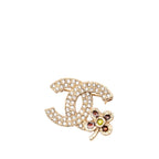 Chanel CC Logo Crowbar Brooch Gold Rhinestone Plated