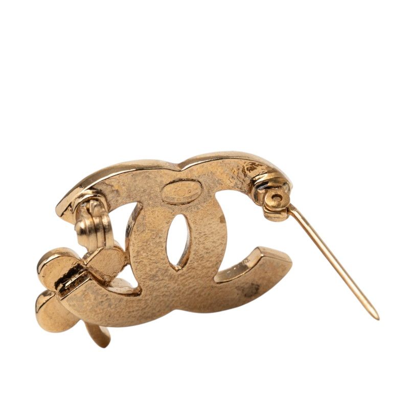 Chanel CC Logo Crowbar Brooch Gold Rhinestone Plated — view 3
