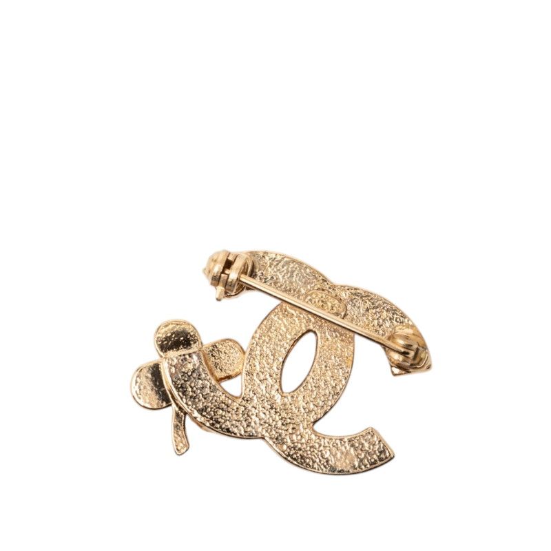 Chanel CC Logo Crowbar Brooch Gold Rhinestone Plated — view 2
