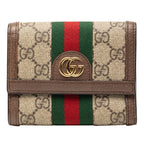 Gucci Ophidia GG Supreme Trifold Wallet Beige Multicolor Leather