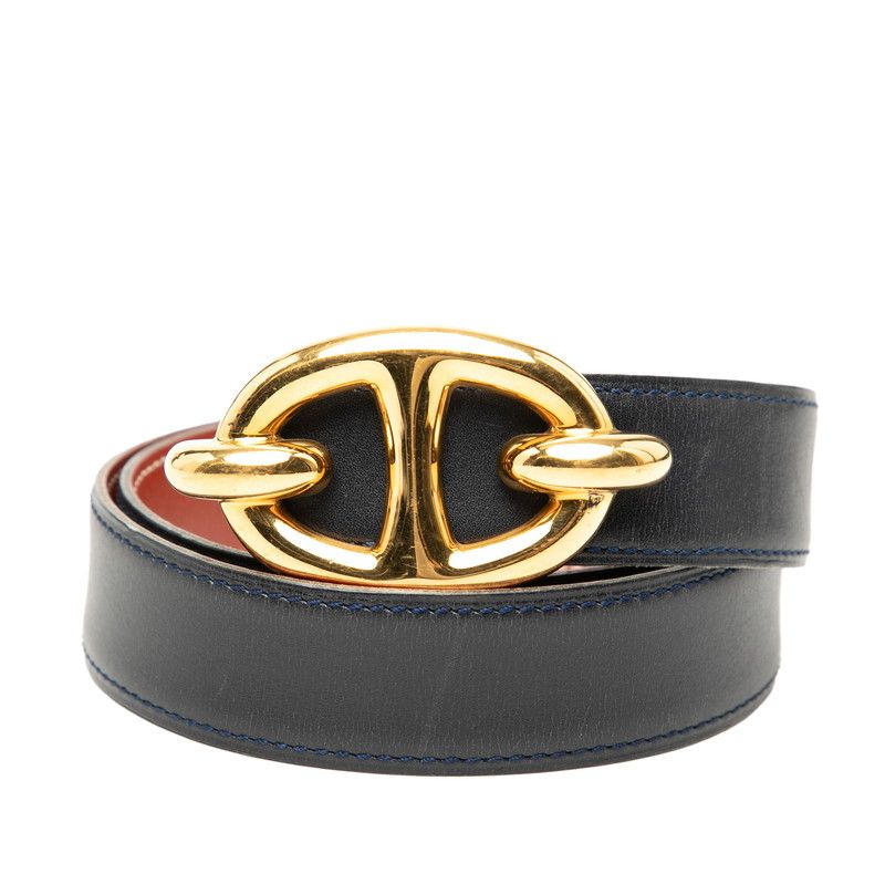 Hermes Chaine D'ancre Reversible 65 Navy Brown Leather Belt