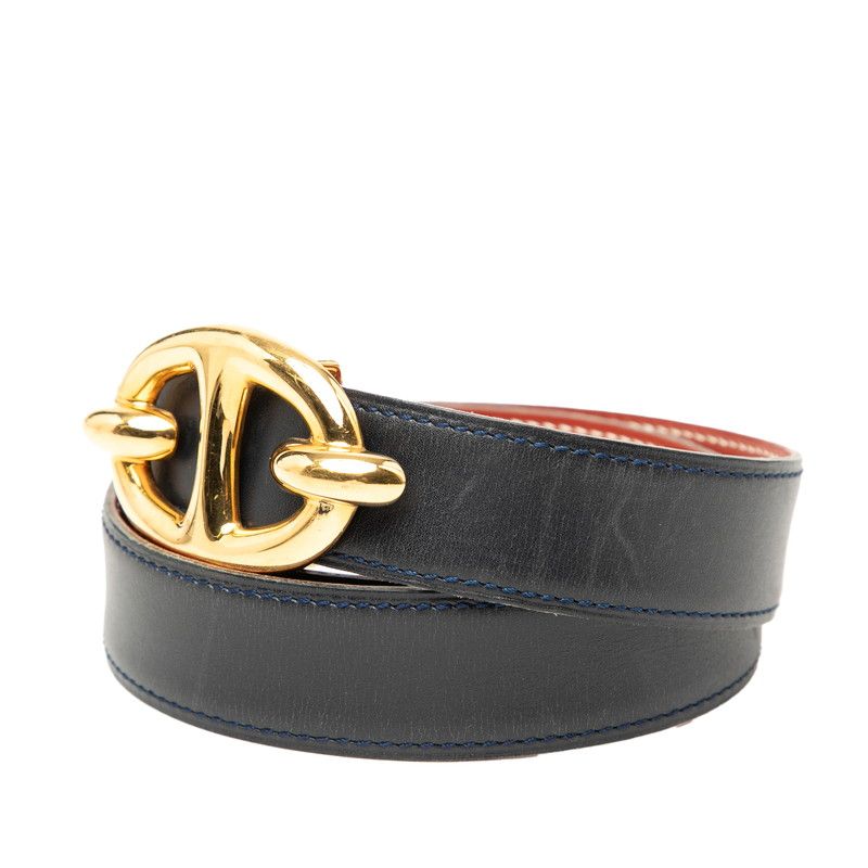 Hermes Chaine D'ancre Reversible 65 Navy Brown Leather Belt — view 2