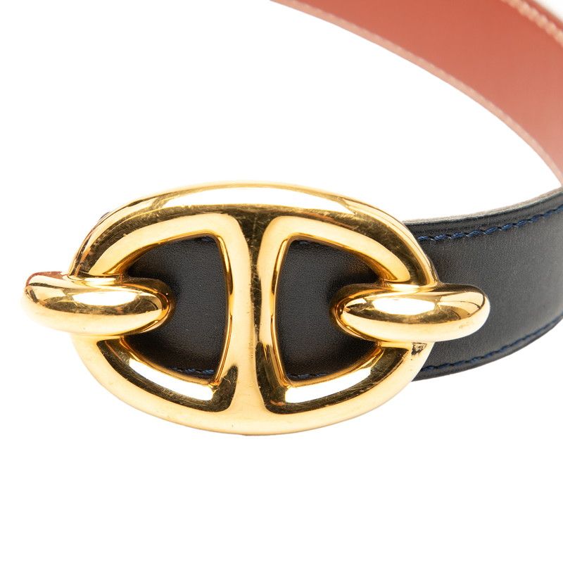 Hermes Chaine D'ancre Reversible 65 Navy Brown Leather Belt — view 4
