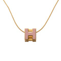 Hermes Cage de Ash Cube Necklace Gold Pink Plated Enamel