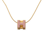 Hermes Cage de Ash Cube Necklace Gold Pink Plated Enamel