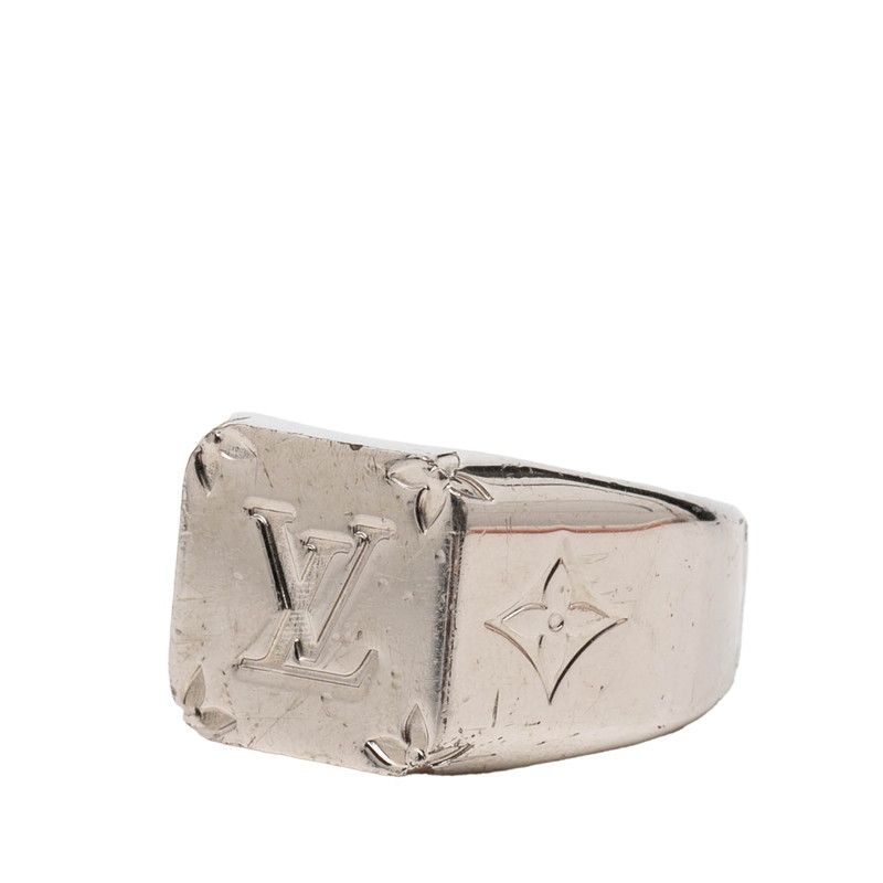 Louis Vuitton Monogram Signet Ring L Silver Metal — view 2